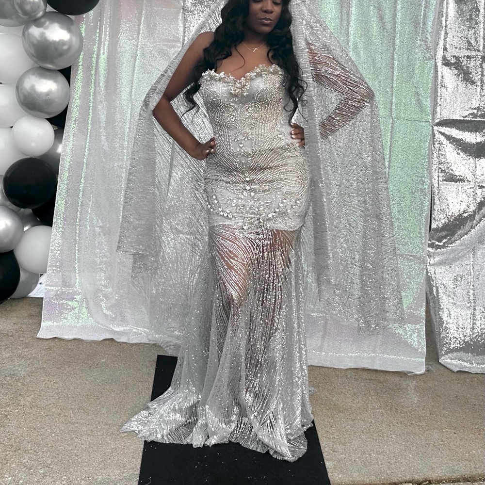 Elegant Silver Evening Gown
